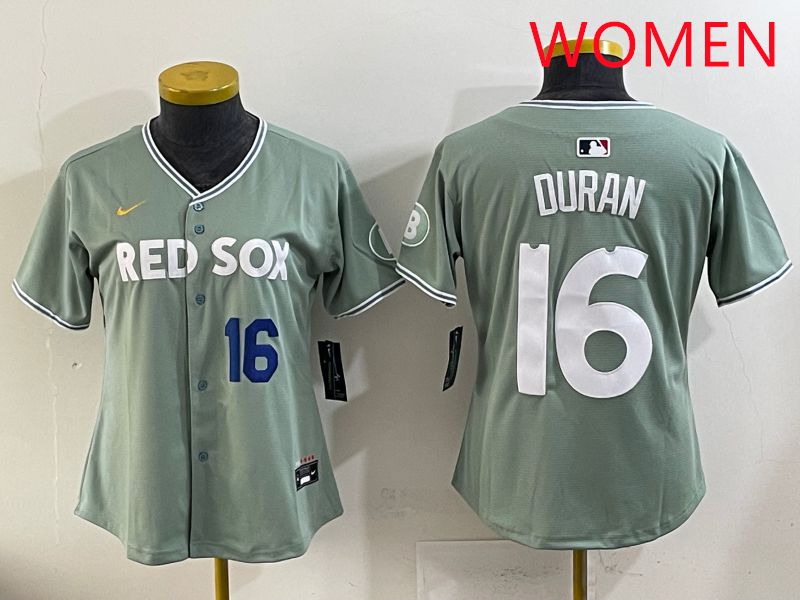 Women 2025 Boston Red Sox #16 Duran Light Green Joint Name Nike MLB Jersey style 14